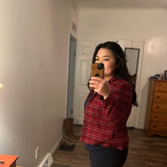 VINTAGE 80s 90s Villager Petite Red Plaid Knit Blazer Jacket Women's 6P - Picture 5 of 5